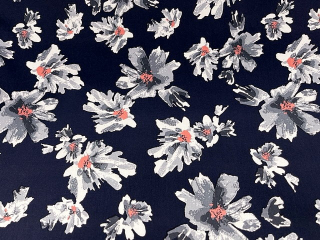 Navy Coral Floral - Stretch Cotton