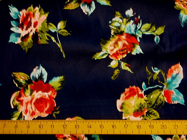 Navy Rose Floral - Stretch Cotton