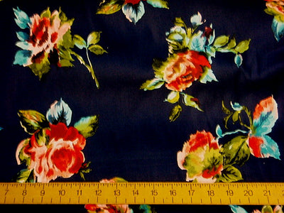 Navy Rose Floral - Stretch Cotton