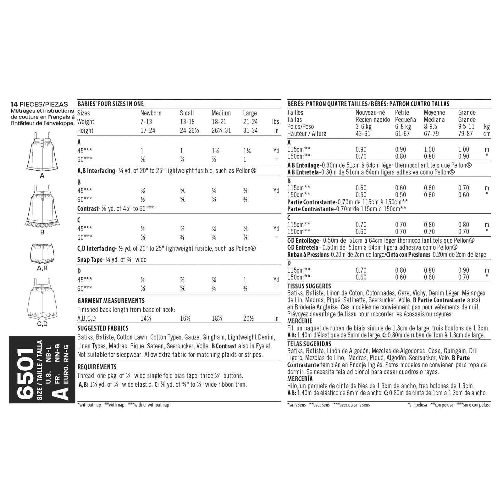 6501 New Look Pattern 6501 Babies' Dress and Romper