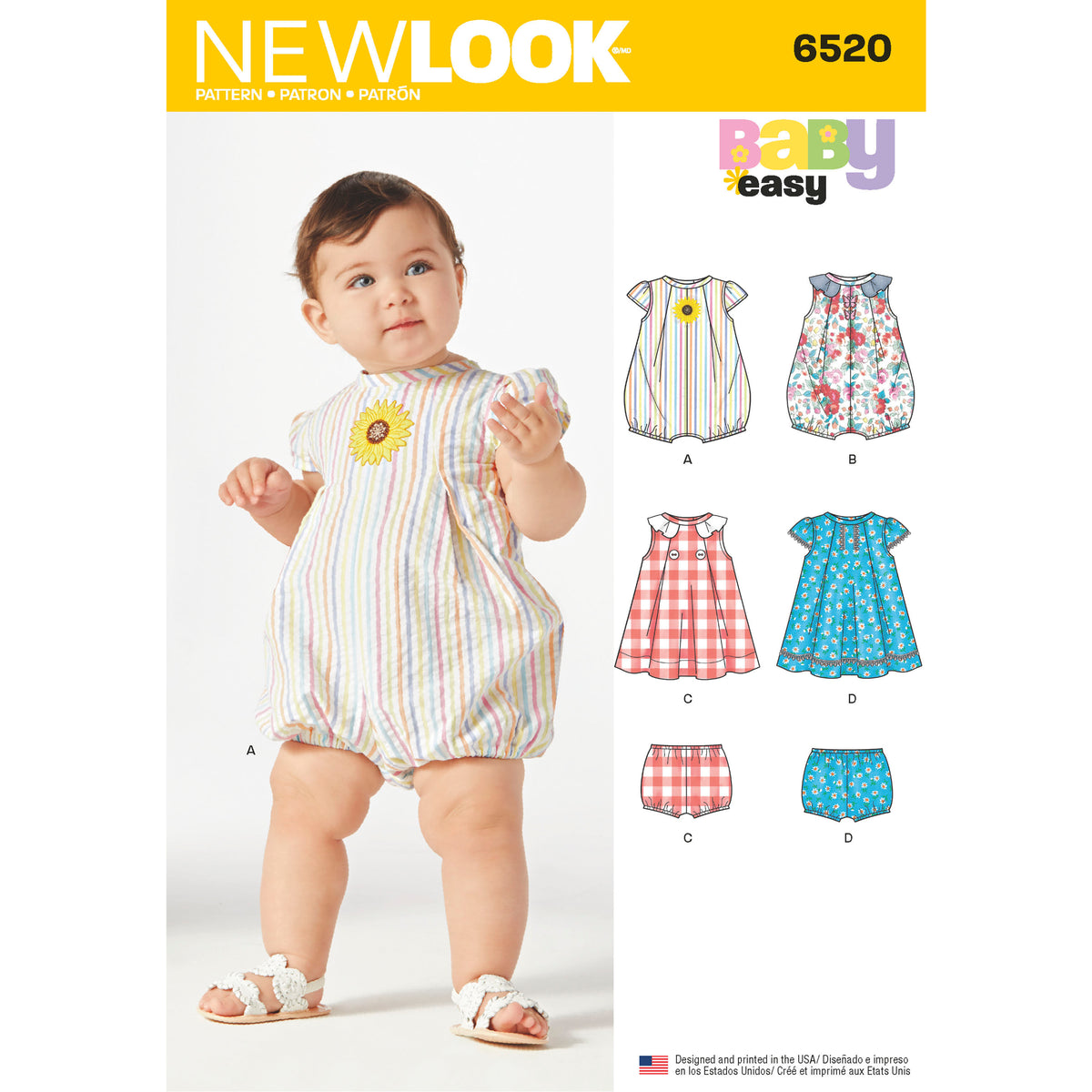 6520 New Look Pattern 6520 Babies' Romper and Dress with Panties