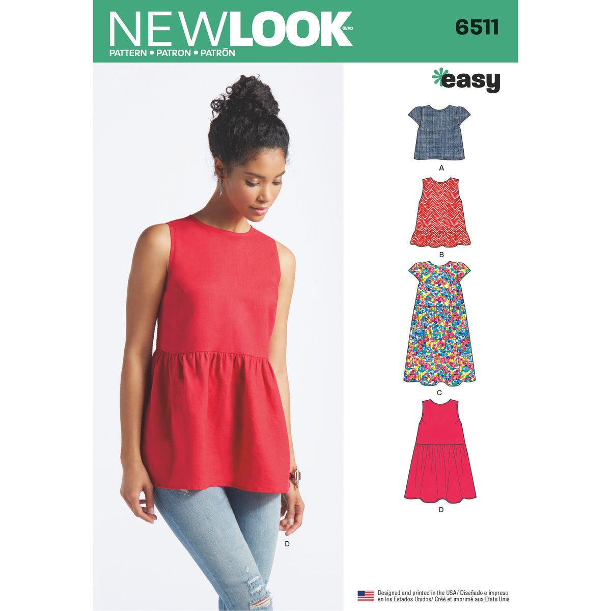6511 New Look Pattern 6511 Women’s   Tops With Length and Sleeve Variations