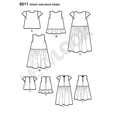6511 New Look Pattern 6511 Women’s   Tops With Length and Sleeve Variations