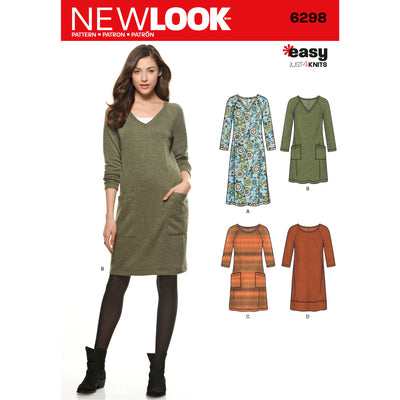 6298 Misses' Knit Dress with Neckline & Length Variations