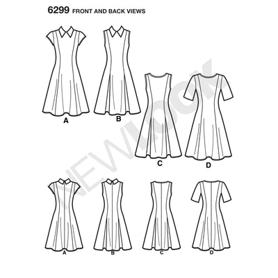 6299 Misses' Dress with Neckline & Sleeve Variations