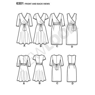 6301 Misses' Mock Wrap Knit Dress