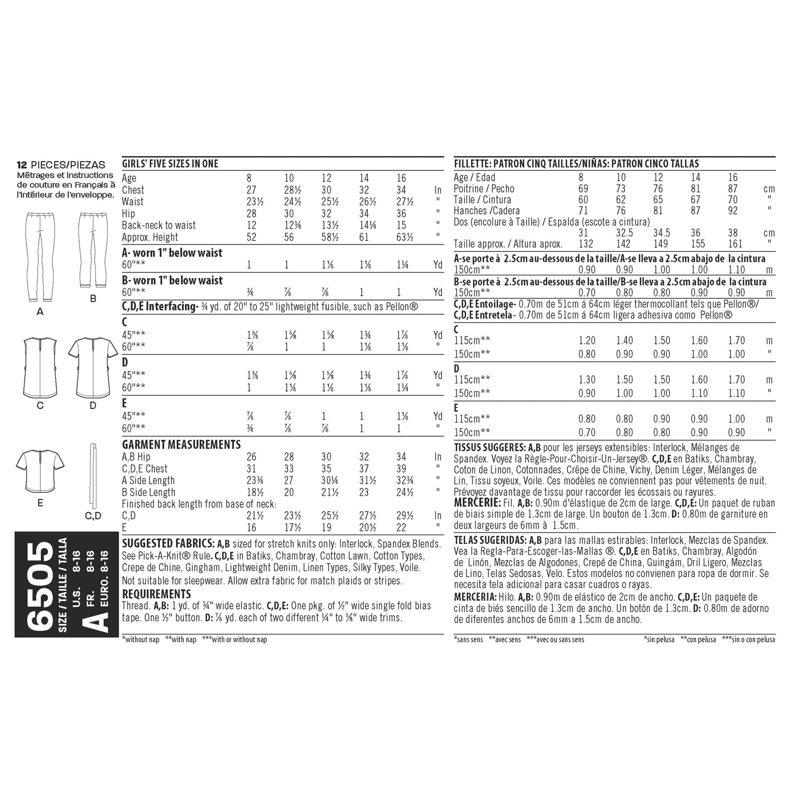 6505 New Look Pattern 6505 Girl & Girl Plus Tops and Leggings