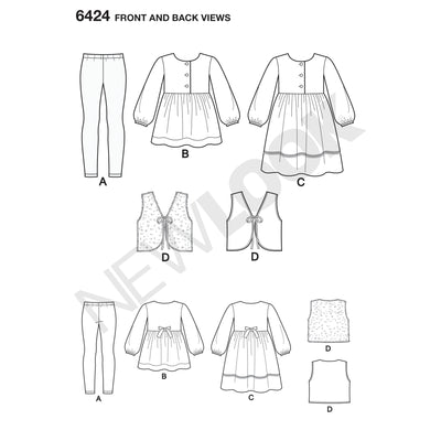 6424 Child's Dress, Top, Vest and Knit Leggings