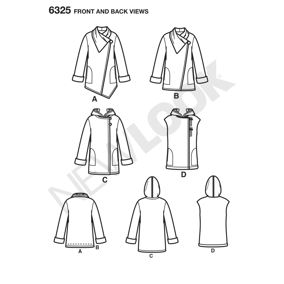 6325 Misses' Easy Coat with Length and Front Variations, and Vest