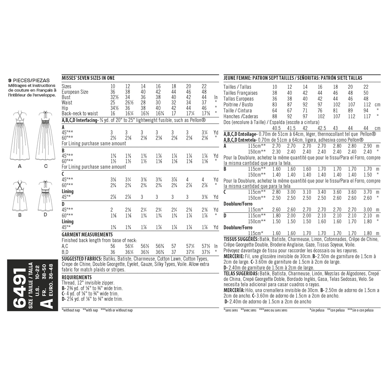 6491 New Look Pattern 6491 Misses Dresses in two Lengths with Bodice Variations