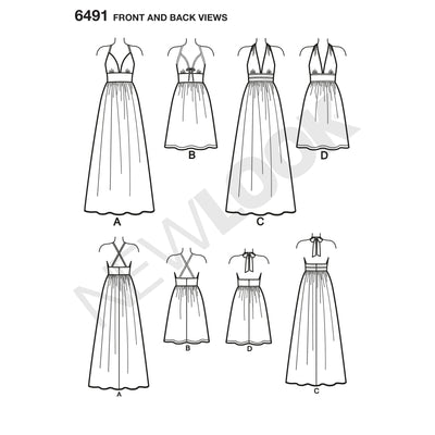 6491 New Look Pattern 6491 Misses Dresses in two Lengths with Bodice Variations