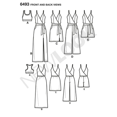 6493 New Look Pattern 6493 Misses' Jumpsuit and Dress in Two Lengths with Bralette