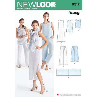 6517 New Look Pattern 6517 Women’s   Dress, Tunic, Top, Pants, and Scarf