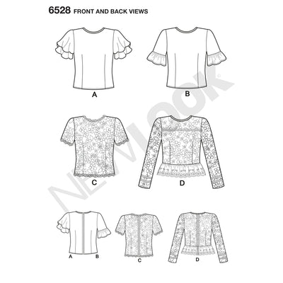 6528 New Look Pattern 6528 Women’s Tops with Sleeve & Trim Variations