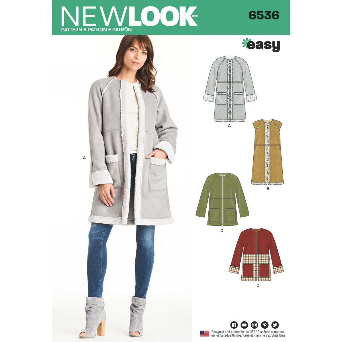 6536 New Look Pattern 6536 Women&#39;s Easy Coat in Two Lengths