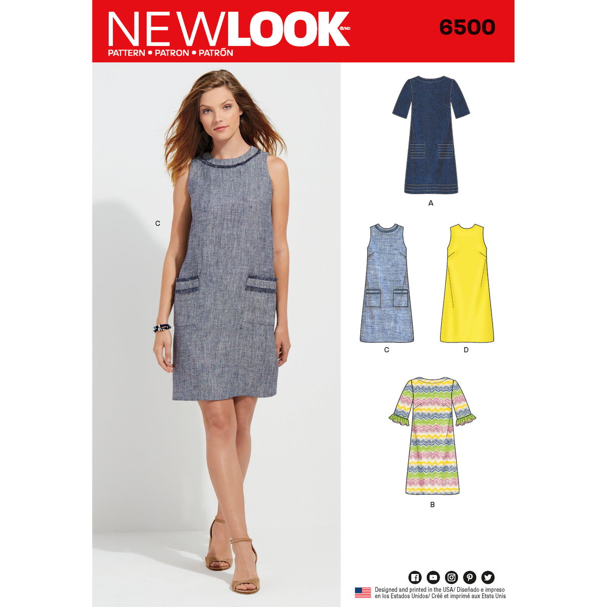 6500 New Look Pattern 6500 Misses Dress with Neckline, Sleeve, and Pocket Variations