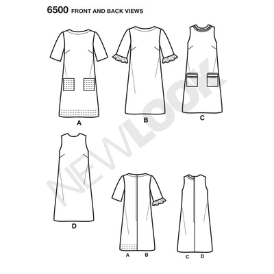 6500 New Look Pattern 6500 Misses Dress with Neckline, Sleeve, and Pocket Variations