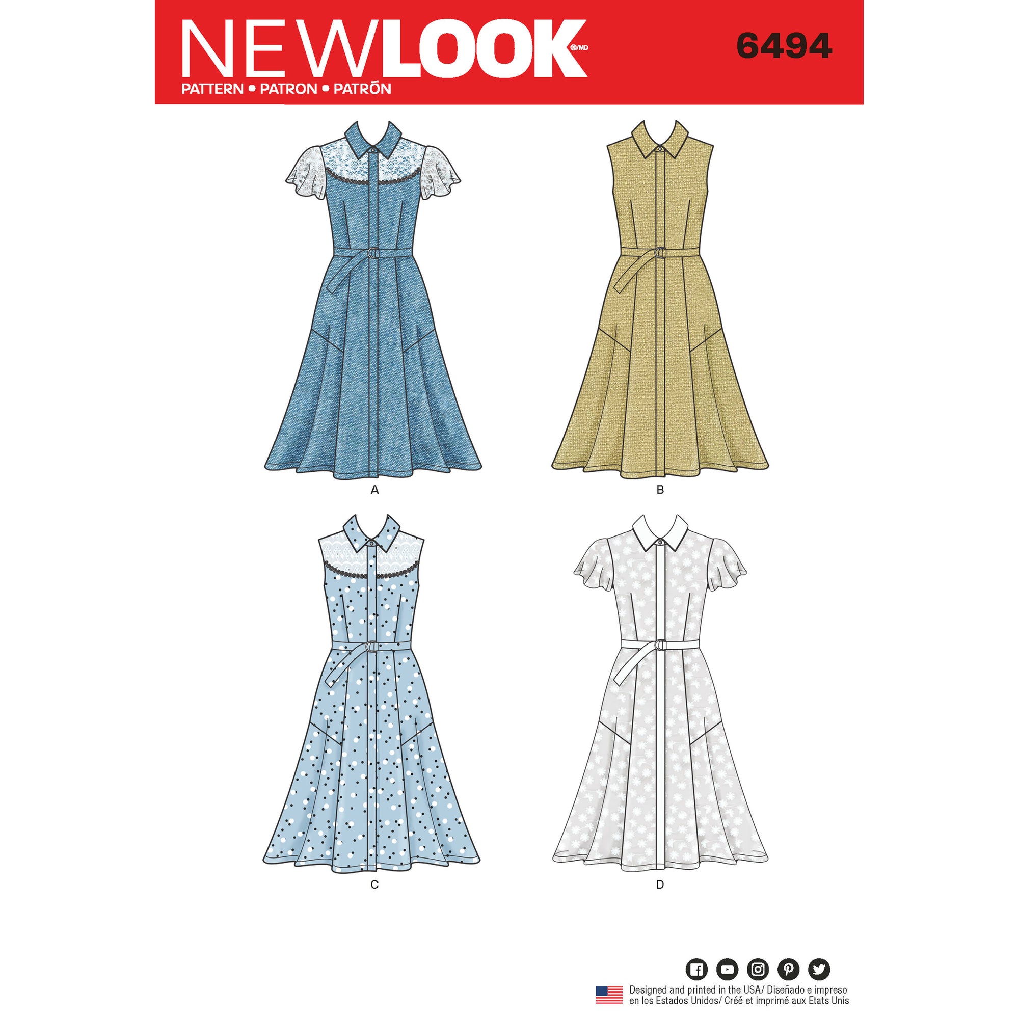 6494 New Look Pattern 6494 Misses Dress with Sleeve Variations
