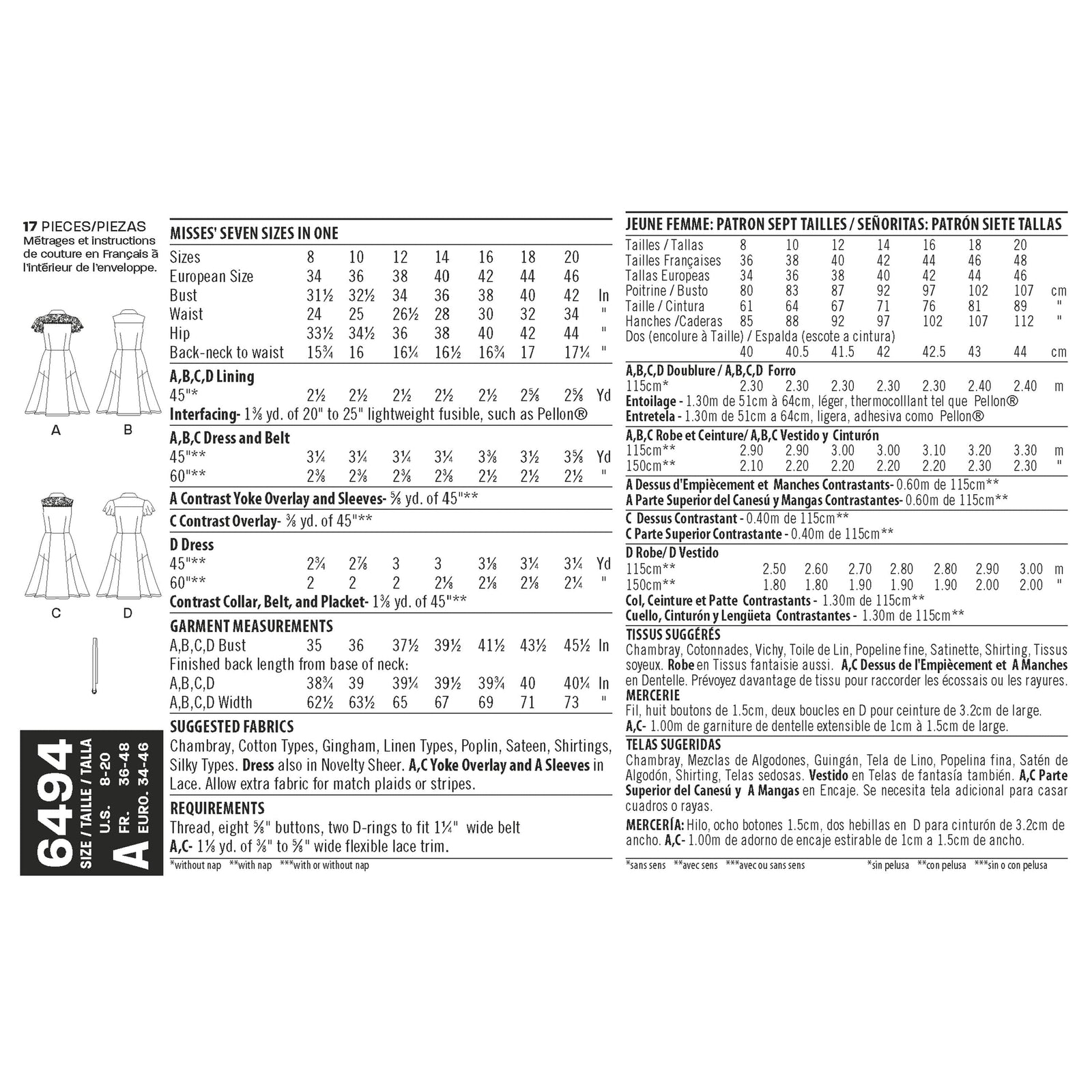 6494 New Look Pattern 6494 Misses Dress with Sleeve Variations