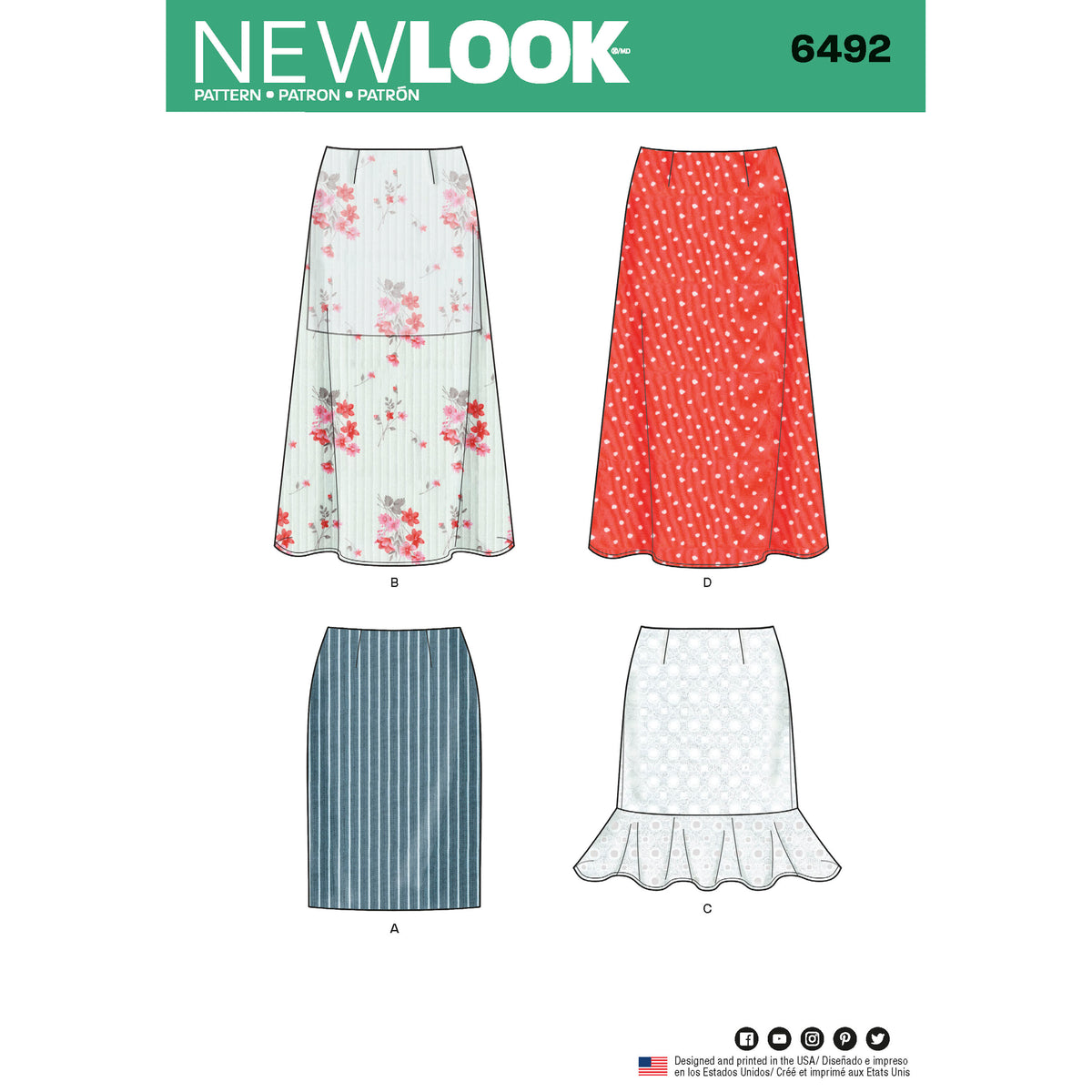 6492 New Look Pattern 6492 Misses' Skirts with Length Variations