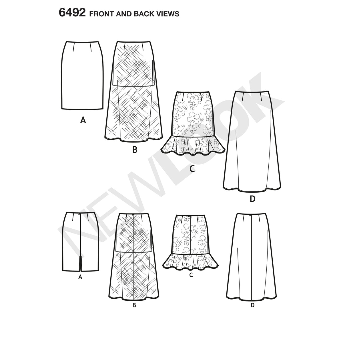 6492 New Look Pattern 6492 Misses' Skirts with Length Variations