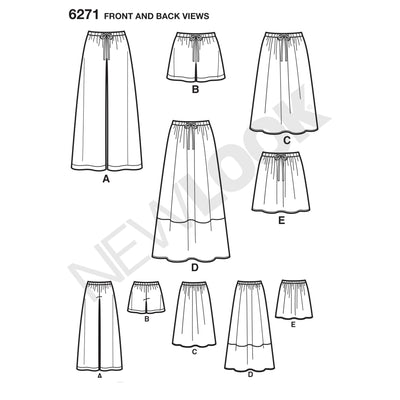 6271 Misses' Skirt in Three Lengths and Pants or Shorts