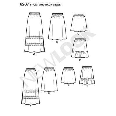 6287 Misses' Pull on Skirt in Four Lengths