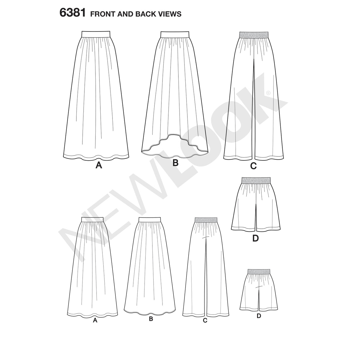 6381 Misses' Knit Skirts and Pants or Shorts