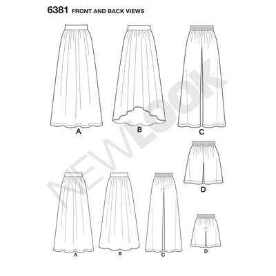 6381 Misses' Knit Skirts and Pants or Shorts