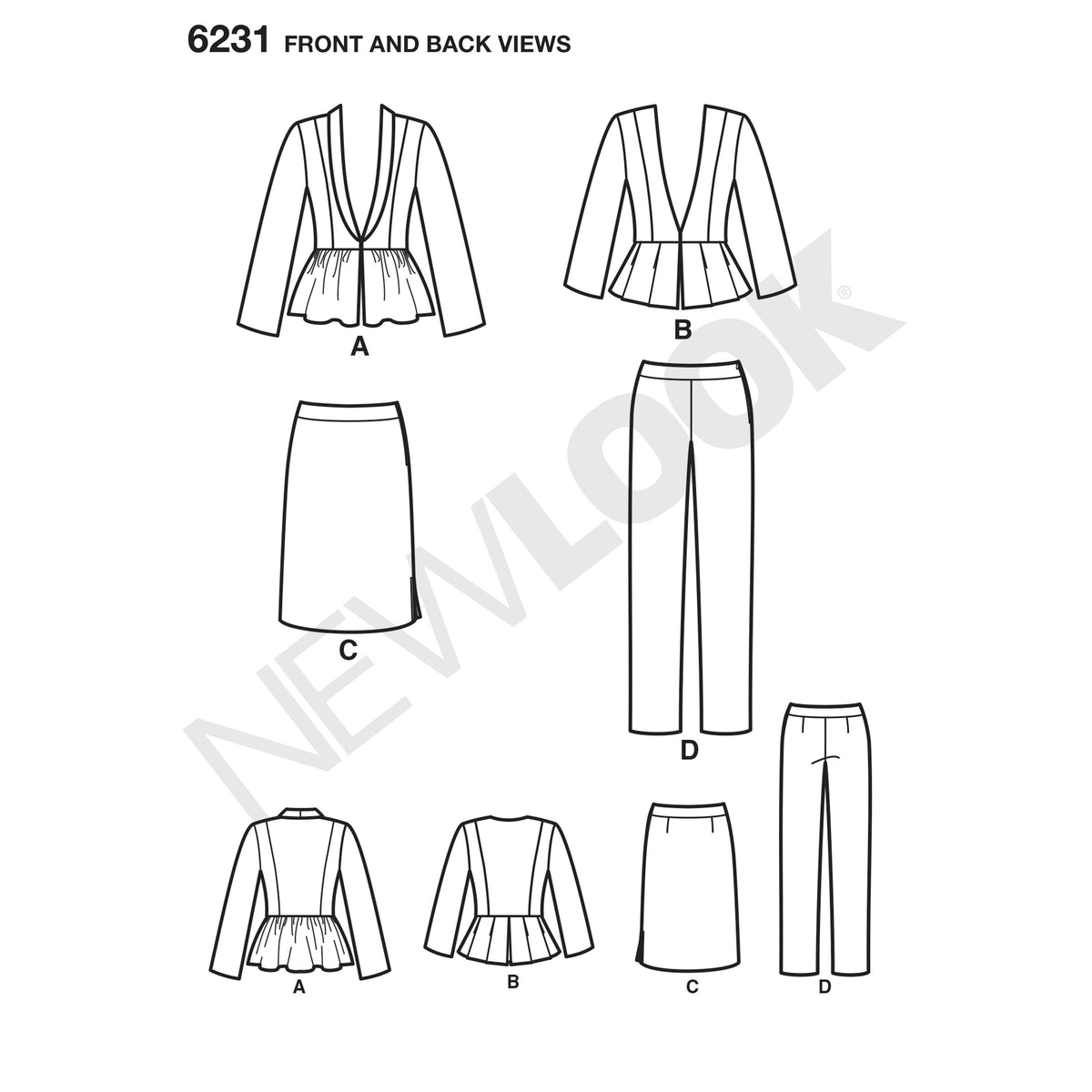 6231 Misses' Skirt, Pants & Peplum Jackets