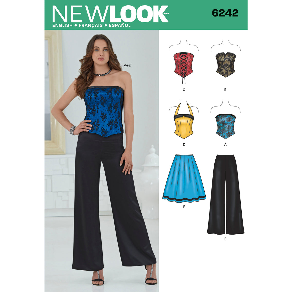 6242 Misses' Corset Top, Pants and Skirt