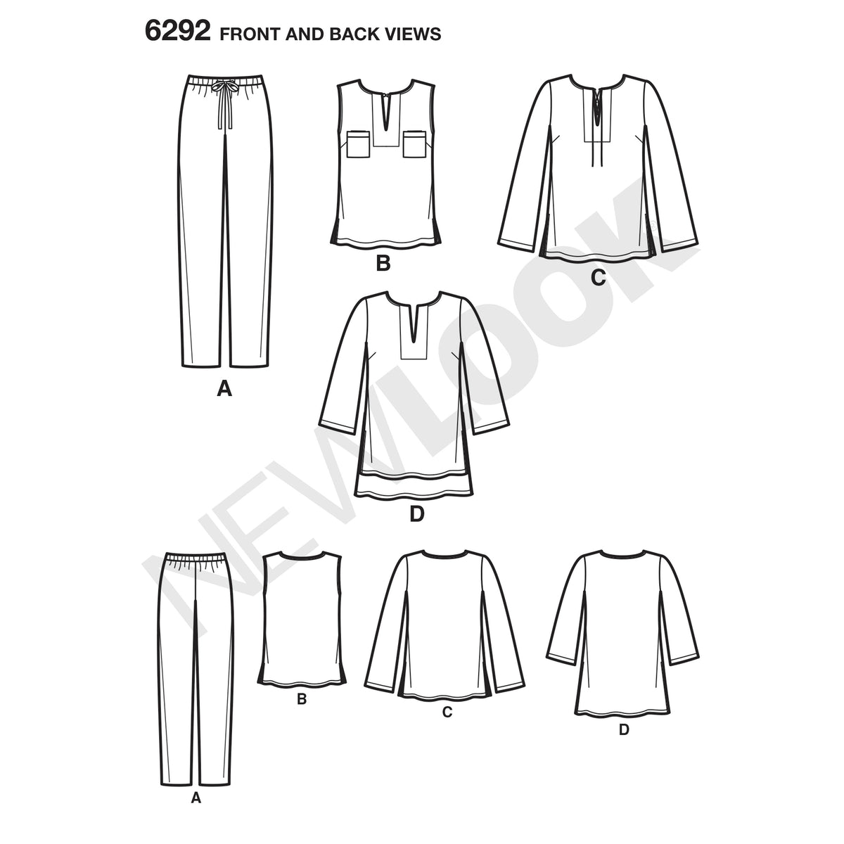 6292 Misses' Tunic or Top and Pull-on Pants