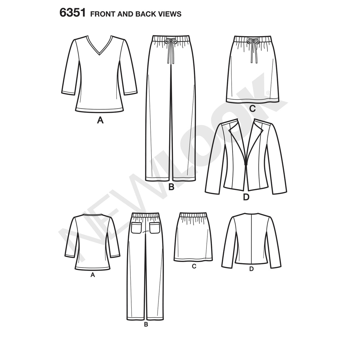 6351 Misses' Jacket, Pants, Skirt and Knit Top