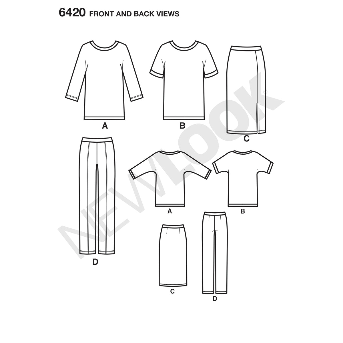 6420 Misses' Knit Skirt, Pants and Top