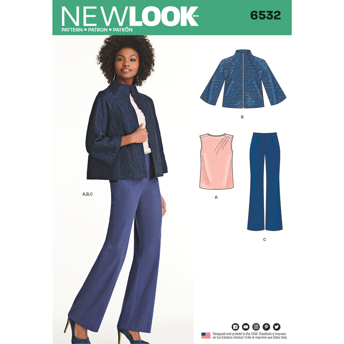 6532 New Look Pattern 6532 Women's trousers, Top and Jacket
