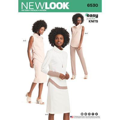 6530 New Look Pattern 6530 Women's Knit trousers, Skirt and Tunic