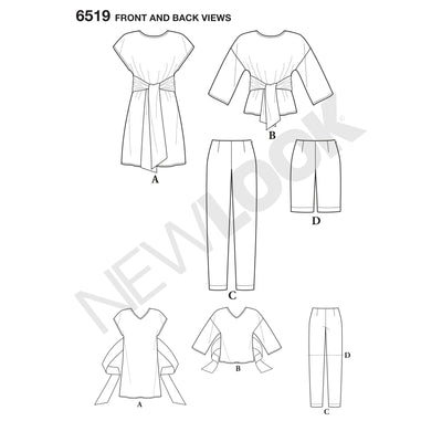 6519 New Look Pattern 6519 Women’s   Dress or Top and Pants or Shorts