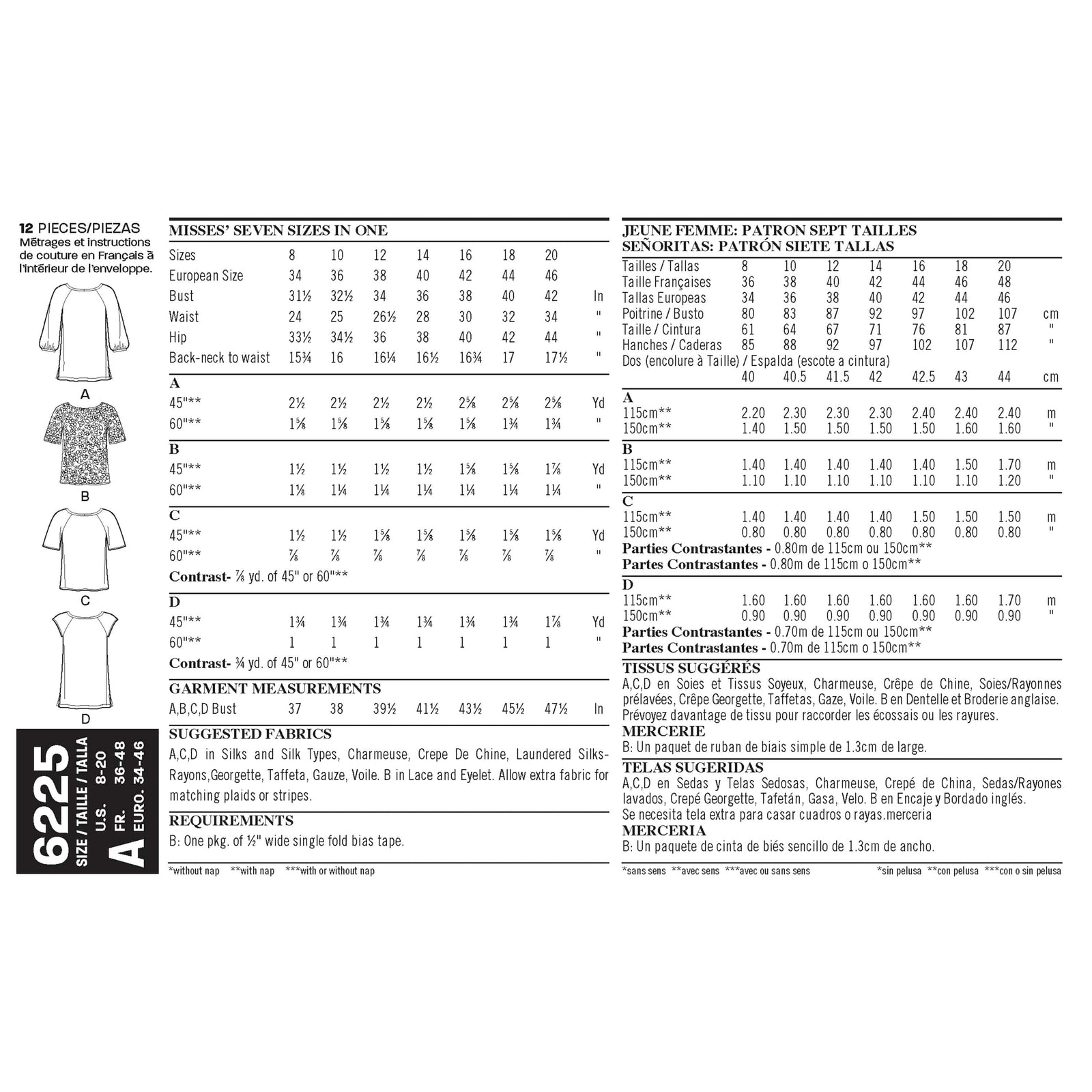6225 Misses' Tops in Two Lengths