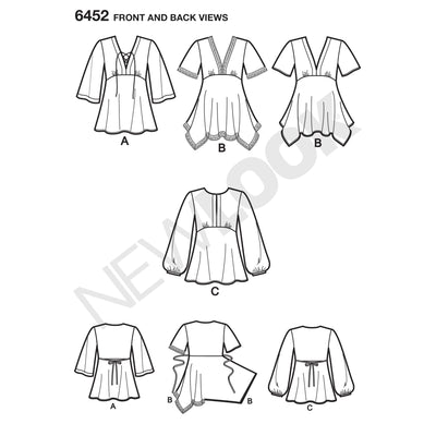 6452 Misses' Tops with Bodice and Hemline Variations