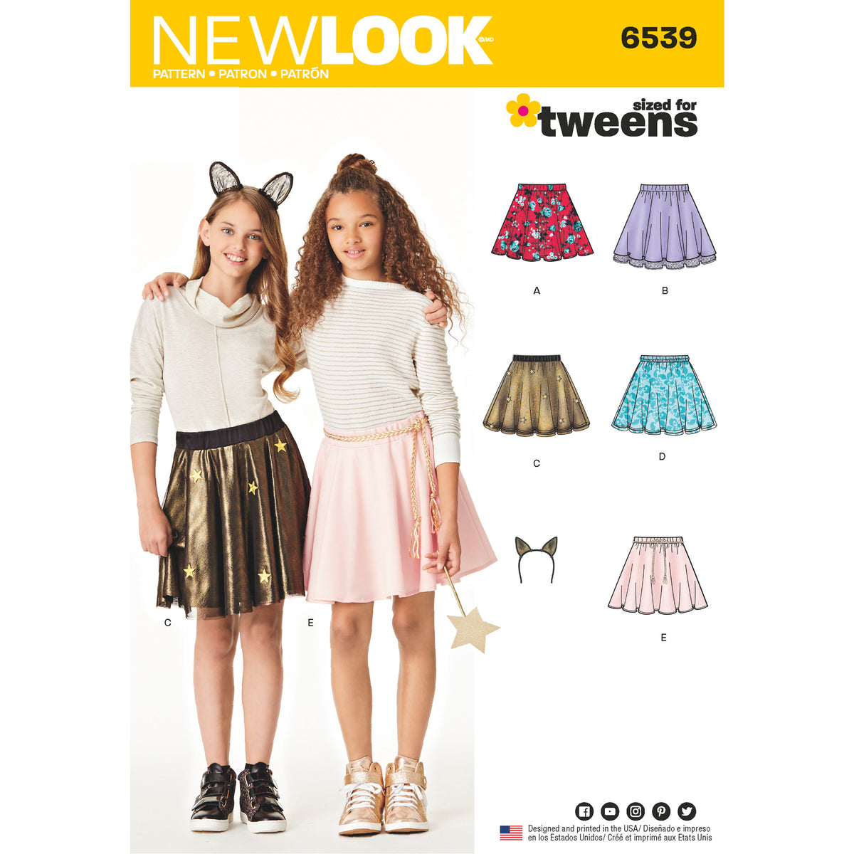 6539 New Look Pattern 6539 Tween Skirts with Ears Headband