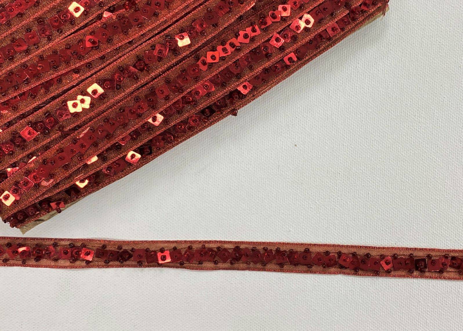 Red Organza Ribbon - Square Sequins #02 - Cheap Fabrics