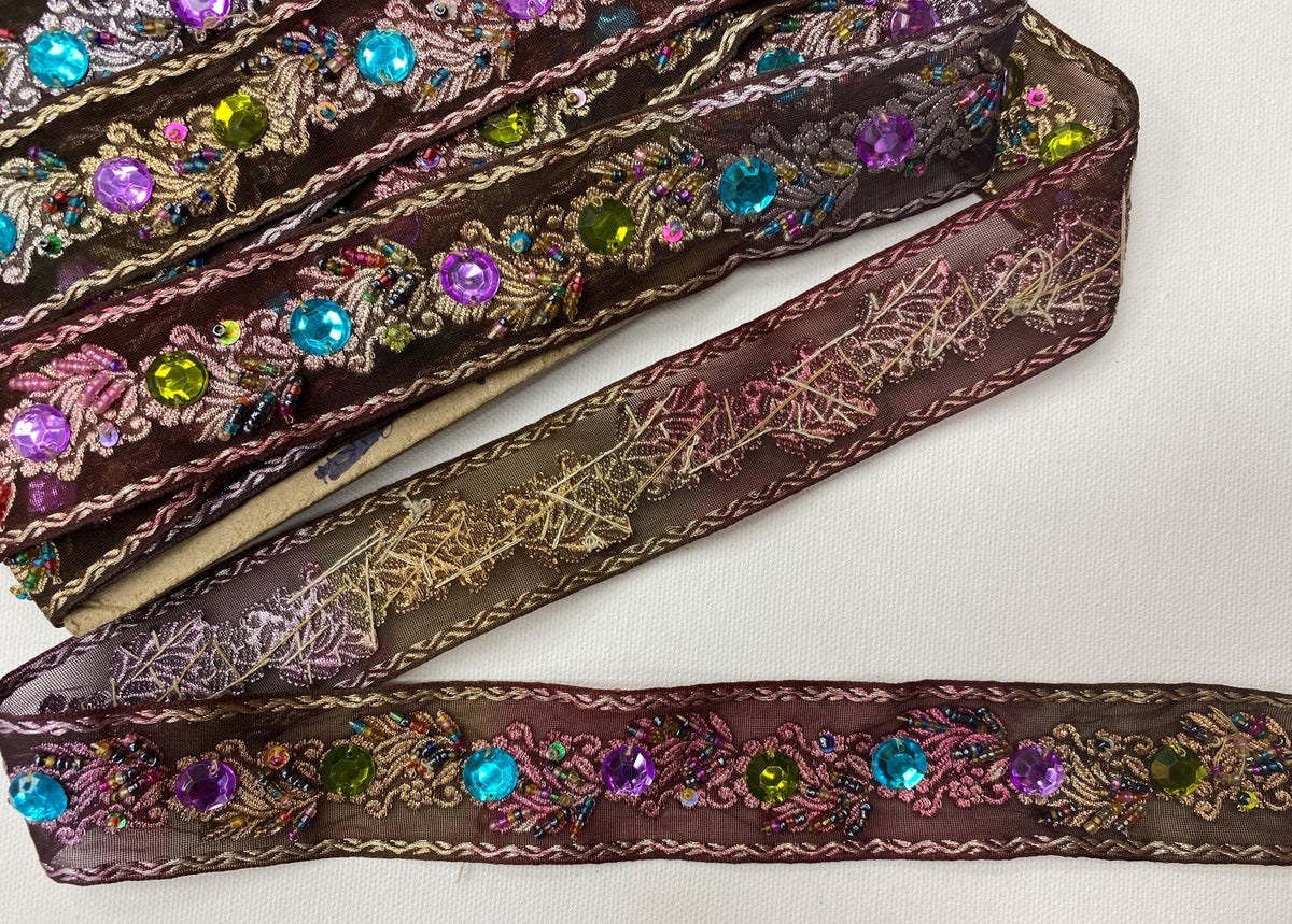 Shaded Wine Organza Ribbon - Sequins &amp; Gemstones