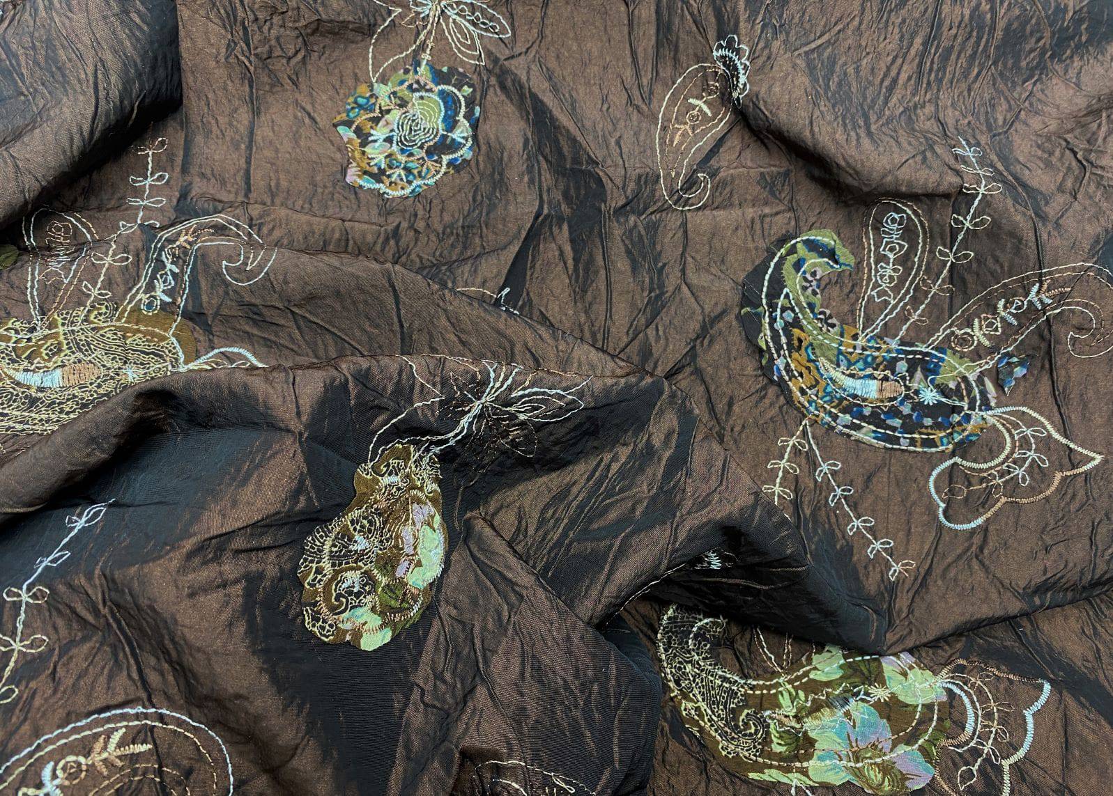 Paisley Patch Embroidered Crushed Taffeta - Cheap Fabrics