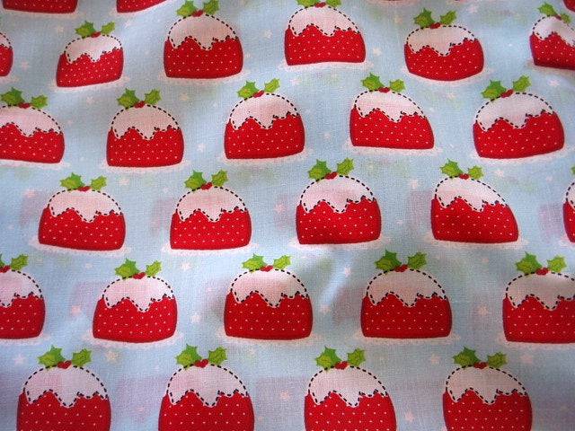 Pale Blue Christmas Puddings - Poly/Cotton Print