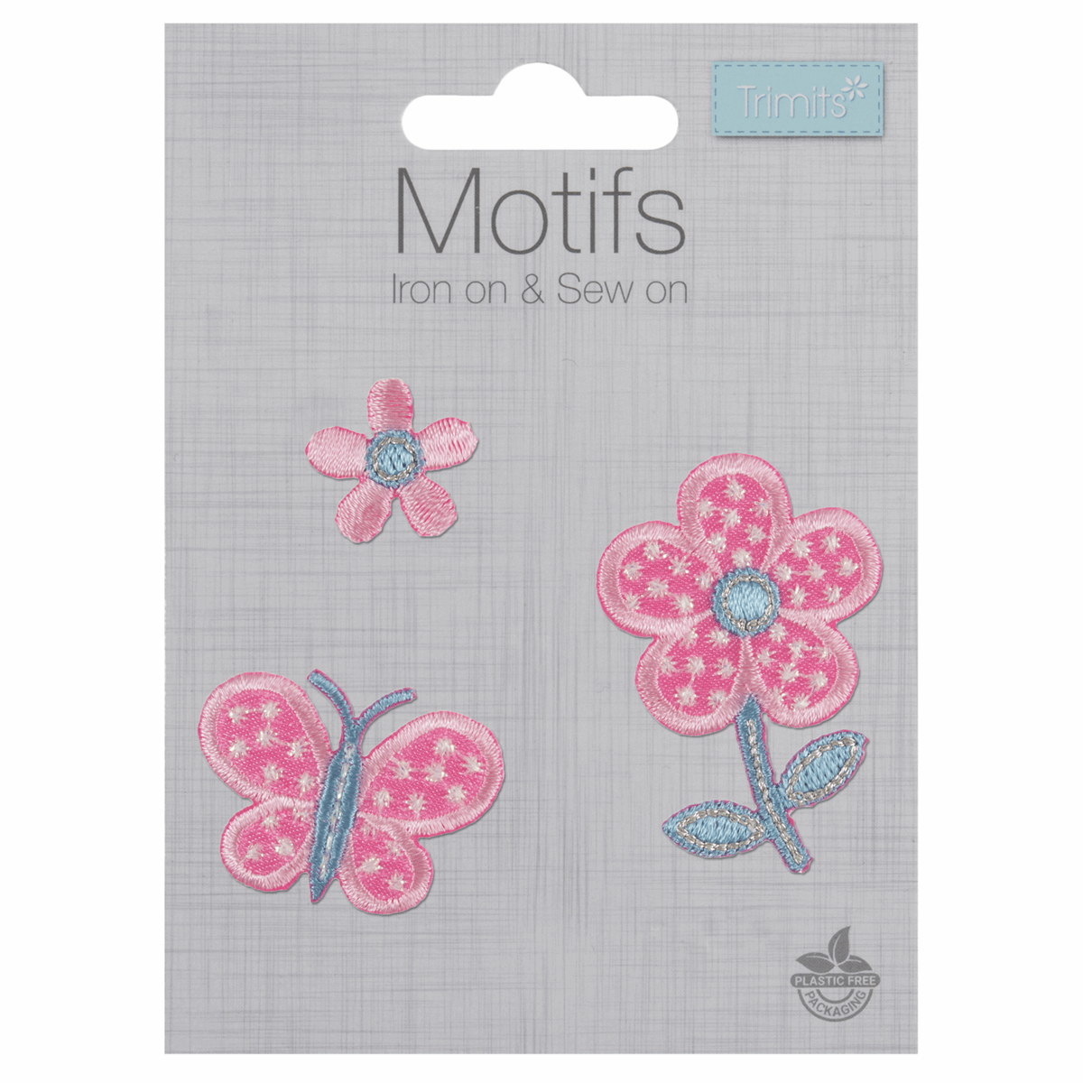 Pink Butterfly & Flowers - Iron -On & Sew-On