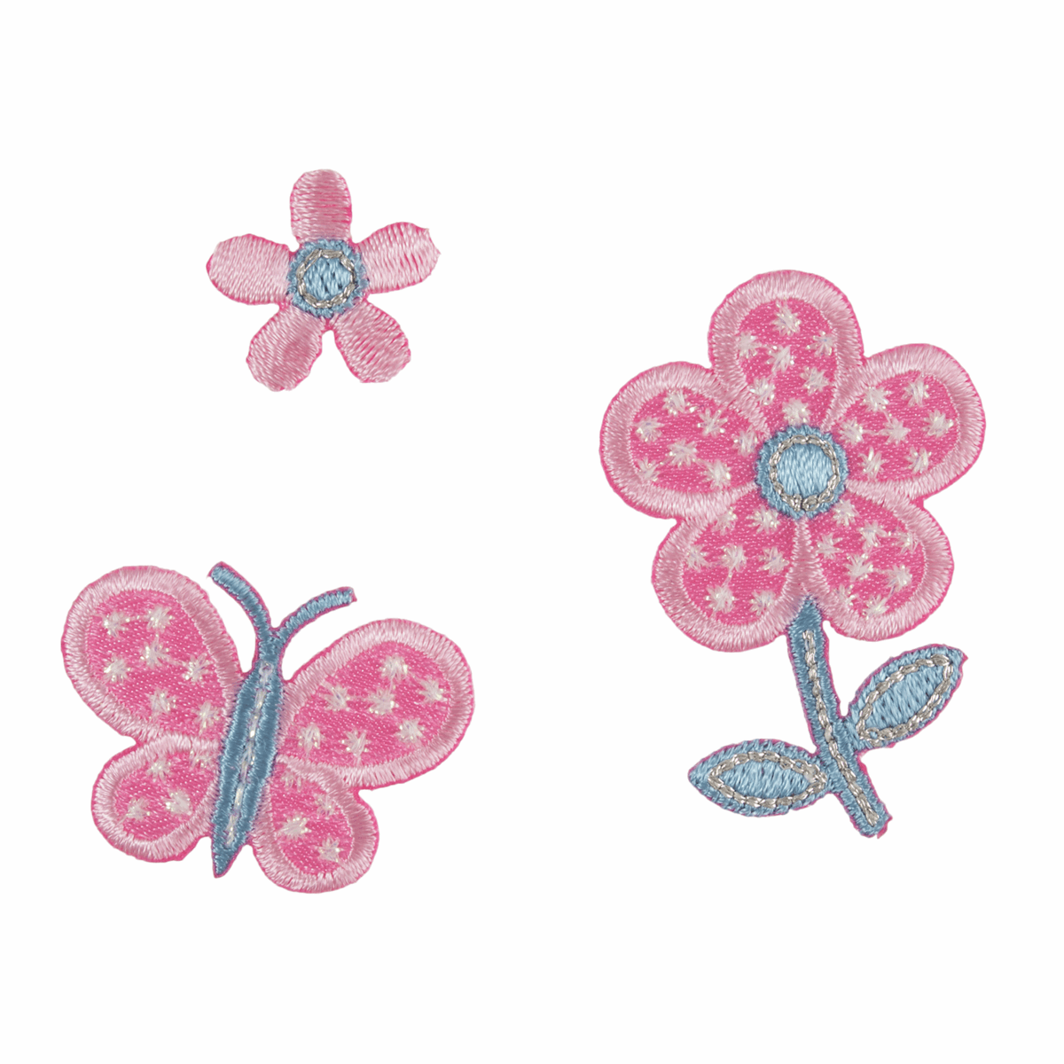 Pink Butterfly & Flowers - Iron -On & Sew-On