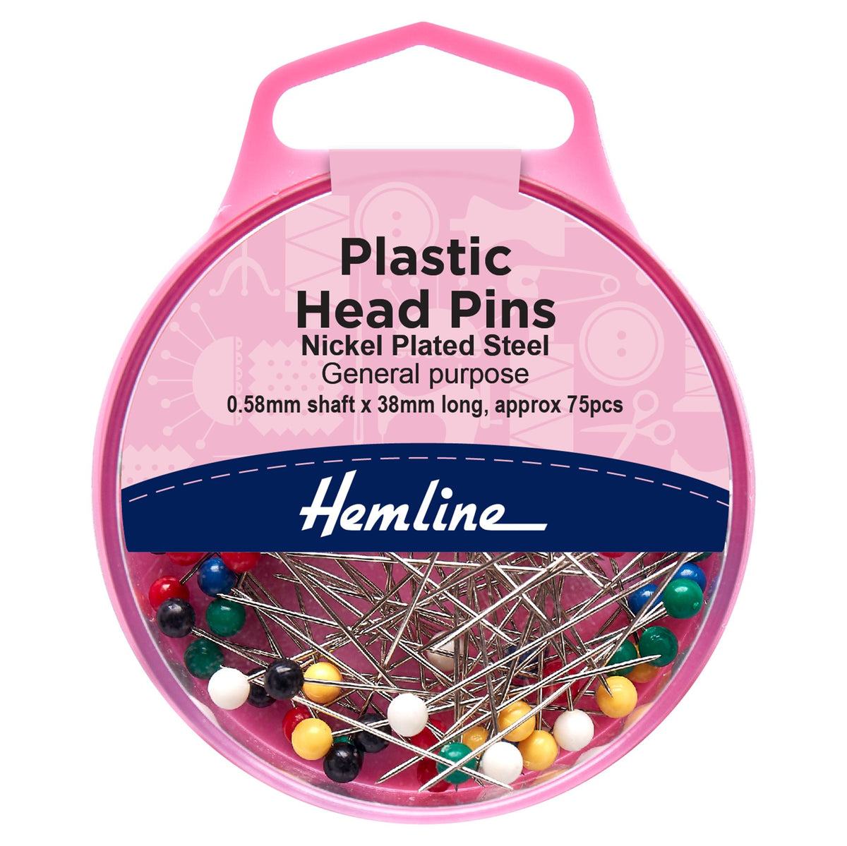 Plastic Head Sewing Pins - 0.58mm x 38mm (75pcs approx)