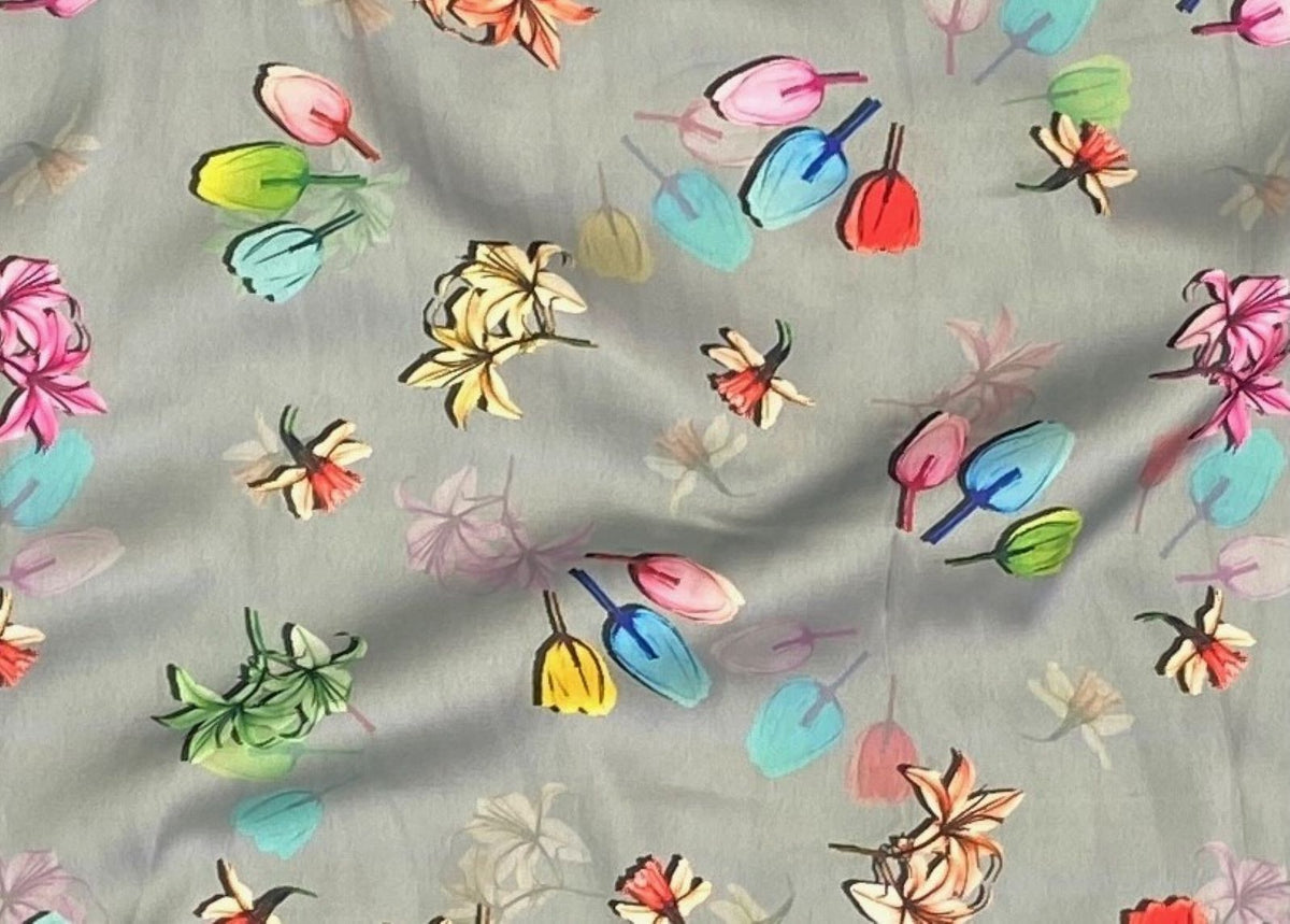 Lightweight Printed Plush Satin - Tulip Shadow - Cheap Fabrics