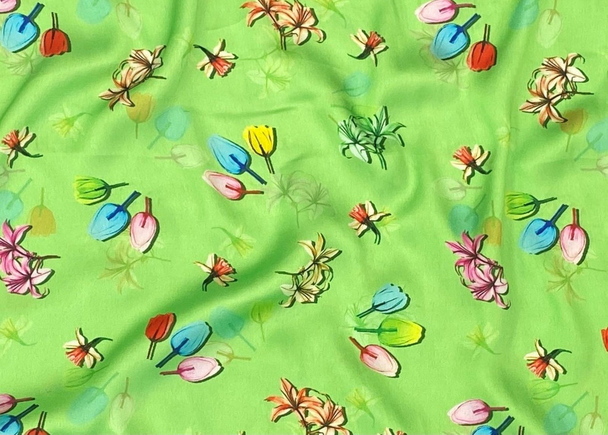 Lightweight Printed Plush Satin - Tulip Shadow - Cheap Fabrics