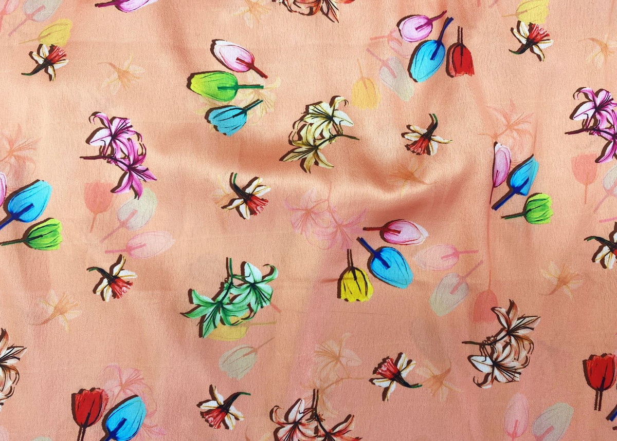 Lightweight Printed Plush Satin - Tulip Shadow - Cheap Fabrics